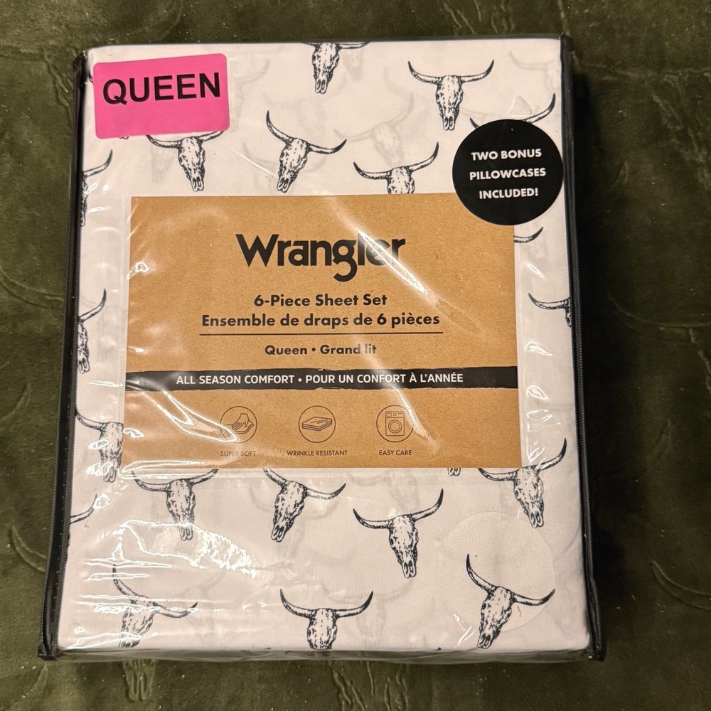 Wrangler 6 Pc Sheet Set Queen White Longhorn Bull Skulls Country Western